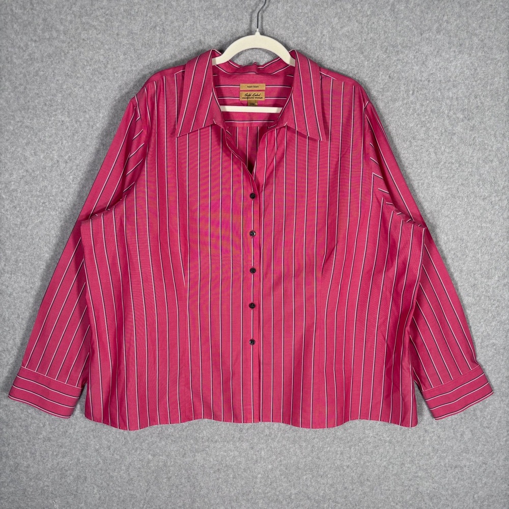 Westbound Woman Non Iron Cotton Button Down Shirt 24W Pink Blue Striped Classic